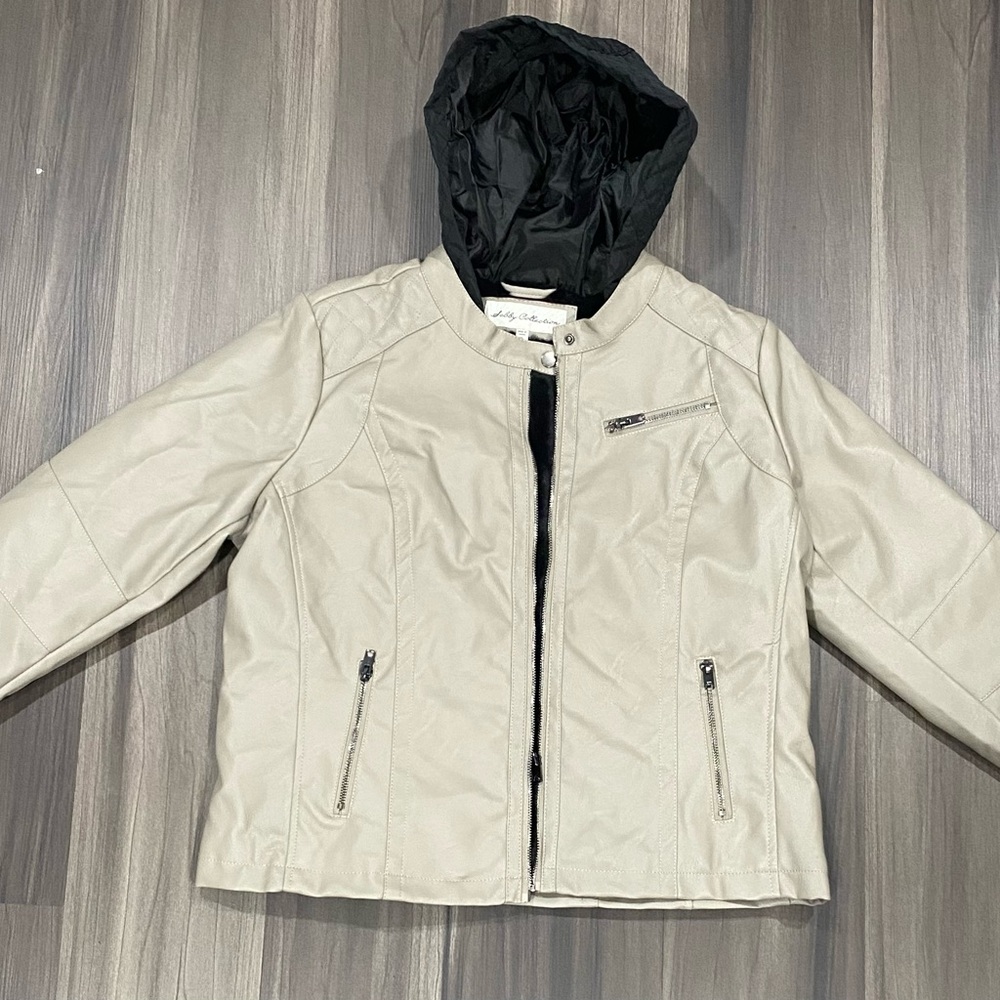 Women's Hooded Faux Leather Biker Jacket with Fur Lining